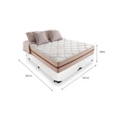 Cama Box King Tecido Sintético Branco com Colchão Pillow Angel Molas E
