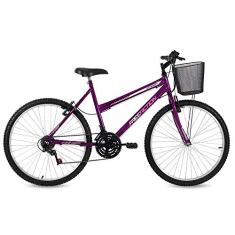 Bicicleta Donna MA52 Com Cesta Free Action Aro 26 V-Brake 18 Marchas Violeta