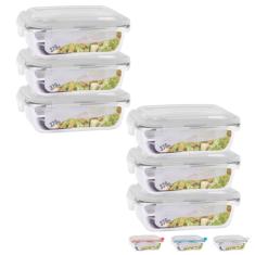 Conjunto 6 Potes com 370ml Vidro Hermético Marmita Fitness