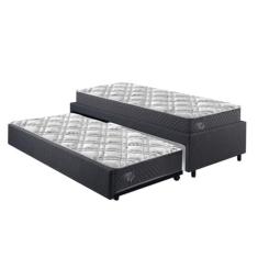 Bicama Box Solteiro 88x188 Linho com Dois Colchões Adapto Molas Ensacadas Ecoflex Cinza