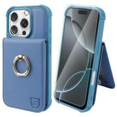 VANAVAGY Capa carteira para iPhone 16 Pro Max com suporte para cartão de crédito e bolso para moedas [suporte de anel de rotação de 360°], capa de telefone flip com fecho magnético de couro para