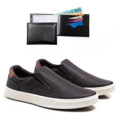 Tênis Masculino Slip On Cadarço Moderno + Carteira Kit 2 - Épico, Marr