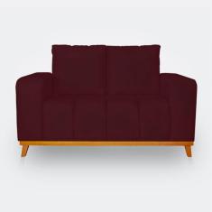 Sofá 2 Lugares Memphis Ultra Conforto em Madeira Maciça e Suede Bordo 