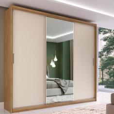 Guarda-Roupa Casal 3 Portas Com Espelho MDF Demobile Dalila, Amendola/