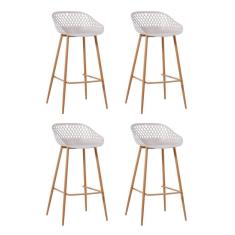 Kit 4 Banquetas Alta Polipropileno e Aço Mônaco Fratini Nude