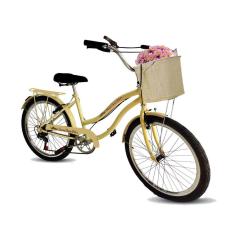 Bicicleta aro 24  vintage passeio cesta 6 marchas bege