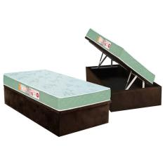 Cama Box Baú Solteiro: Colchão Espuma D33 Castor Sleep Max Duplo + Base CRC Suede Brown(88x188)