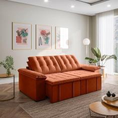 Sofá Cama Palmeira 3 Lugares Retrátil Reclinável 2,20m Veludo com Molas CabeCasa MadeiraMadeira Terracota