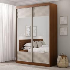 Guarda-roupa Solteiro 2 Portas com Espelho Samambaia Cabecasa Madeiramadeira Freijó/Off White