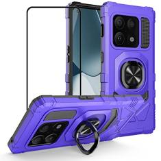Ailiber Compatível com OnePlus 10 Pro, capa 10 Pro com protetor de tela, suporte de anel para suporte magnético de carro, capa de telefone resistente à prova de choque resistente - roxa