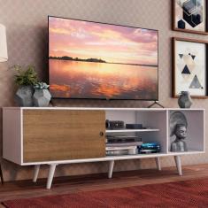 Rack Madesa Dubai para TV até 65 Polegadas com Pés - Branco/Rustic/Bra