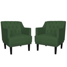 Combo 02 Poltronas Decorativas Clássica Pés Trapézio Suede Verde - DS 