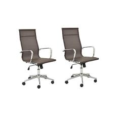 Kit 2 Cadeiras de Escritório Presidente Giratória Office Sevilha Alta Tela Rivatti Café
