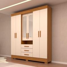 Guarda Roupa Casal 6 Portas 3 Gavetas Capelinha Com Espelho 100% Mdf Débora Cinamomo Off White