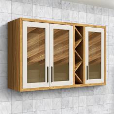 Armário Aéreo De Cozinha 120cm 3 Portas Com Vidro Reflecta 100% Mdf Barbados Espresso Móveis Amêndoa-off White