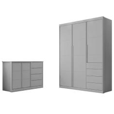 Jogo De Quarto Infantil Pietra Com Guarda Roupa E Cômoda Cinza Pr Baby Cinza
