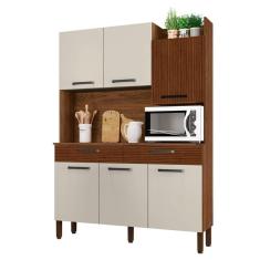 Armário De Cozinha Compacta 132cm Stella Z06 Nogueira/off White/ripado - Mpozenato