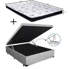Cama Box Baú Casal Conforto Suede Cinza + Colchão Casal Conforto Espuma D23 Com EPS 16x138x188