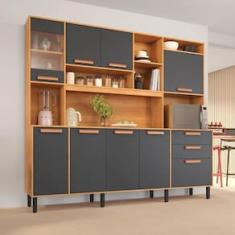 Armário de Cozinha Compacta Itatiaia Nápoles com 8 Portas, 3 Gavetas e 9 Prateleiras - 220cm de largura