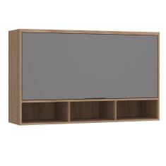 Armário Aéreo De Cozinha 120cm 1 Porta Basculante Com Nichos Aspen Luciane Móveis Vanilla Com Cinza Puro