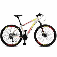 Bicicleta Aro 29 Cripto 27v Shimano Fr. Hidraulico K7-trava - Branco-amarelo E Vermelho - 17"