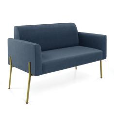 Sofá Namoradeira 2 Lugares Pé De Ferro Dourado Marisa Suede Azul Marinho D03