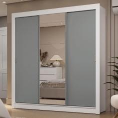 Guarda-roupa Casal 3 Portas de Correr com Espelho 2 Gavetas Branco/cinza Sublime Madesa