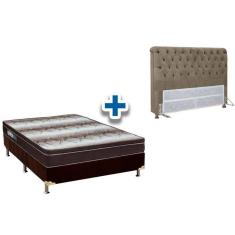 Cama Box Queen CRC + Colchão Ortopédico Ortobom + Cabeceira Imperatriz Suede Marrom