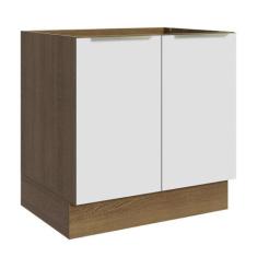 Balcão Madesa Lux 80 cm 2 Portas (Sem Tampo) - Rustic/Branco Veludo, R