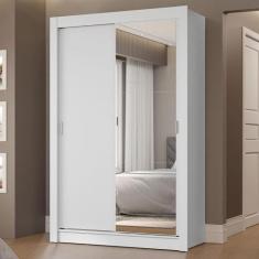 Guarda-Roupa Solteiro 2 Portas de Correr com Espelho 2 Gavetas Branco 