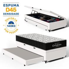 Cama Box Baú com Colchão de Espuma D45 Ortobom Airtech 150 + Auxiliar Unique Solteiro 88cm