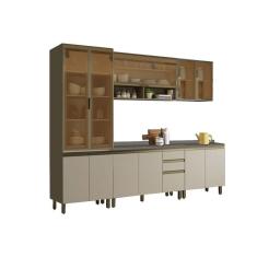 Kit De Cozinha Modulada 7pçs 2 Armários 2 Balcões 1 Paneleiro 2 Complementos C7P03 Duna/Cristal Henn