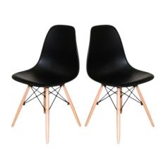 Decoreshop, Kit 2 Cadeiras Charles Eames Eiffel DSW Sala de Jantar, Cozinha, Restaurante - assento em polipropileno, pés palito em madeira clara (Preto)