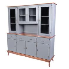 Armário de Cozinha com Cristaleira de Vidro e Madeira Antique Luís XV 