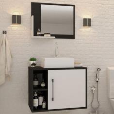 Armário de Banheiro com Cuba e Espelho 1 Porta 2 Prateleiras Preto ôni