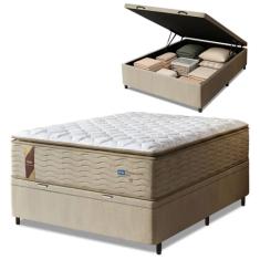 Cama Box Baú Colchão Casal Probel Molas Guarda Costas Max Pillow Top 138x188x81cm Branco / Bege - Suporta até 180kg por Pessoa
