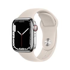 Apple Watch Series 7 (GPS + Cellular), Caixa em aço inoxidável prateado de 41 mm com Pulseira esportiva luz das estrelas