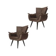 Kit 02 Poltronas Decorativas Emília Aba Pés Palito Suede - DS Estofado