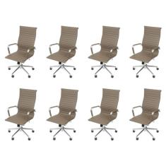 Kit 8 Cadeiras Escritório Presidente Esteirinha Rodízio Relax Corino 3301