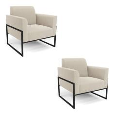 Poltrona Sala Estar Industrial Alta Preto Kit 2 Marisa Bouclê D03 - D`Rossi