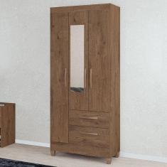 Guarda-roupa Solteiro Real 3 Portas 2 Gavetas Com Espelho Mocaccino Rústico - Atualle Móveis