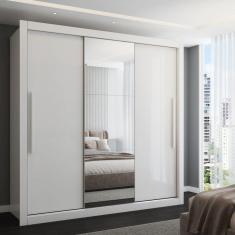 Guarda-Roupa Casal Cardiff 3 Portas 4 Gavetas com Espelho Branco - Panorama Móveis