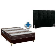 Cama Box Queen CRC + Colchão Ortopédico Light Ortobom + Cabeceira Clean Suede Negro