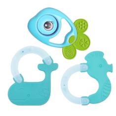 Brinquedo Bebê Kit 3 Chocalhos Mordedor Infantil Legal Azul