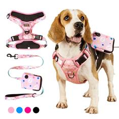 MIDEPET Peitoral antipuxão para cães com coleira de 1,2 m, peitoral refletivo para cães com alça de controle fácil de caminhar, colete ajustável de vários padrões com alça de cocô para cães grandes,