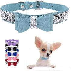 Coleiras de cachorro pequenas para cadelas, lindo cristal de strass brilhante com gravata borboleta com glitter diamante gravata borboleta para filhotes de cachorro PP pequeno médio animal de