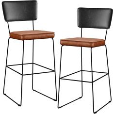 Kit 02 Banquetas Altas Preto Camel