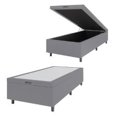 Cama Box Com Baú 0,96m Com 41cm De Altura Prince Cinza Cinza