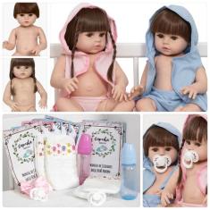 Boneca Reborn Infantil Casal Gêmeos Corpo de Vinil Enxoval - Cegonha R