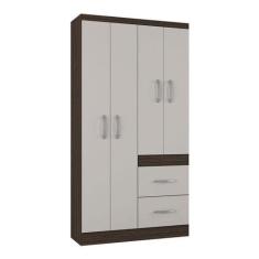 Guarda Roupa Solteiro Milão 4 Portas Chocolate Off White  Poquema - PO